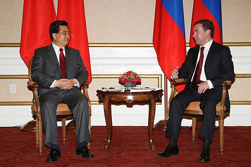 Ruský president Dmitry Medvedev a čínský president Hu Jintao. (www.kremlin.ru.) 