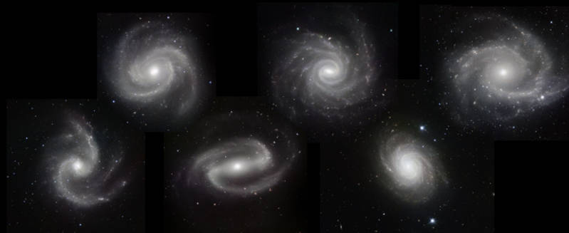 Tato galerie galaxií ilustruje, jak dobře umí kamera HAWK-I zviditelnit spirální strukturu šesti galaxií až do nejmenšího detailu, což je umožněno jen díky infračervenému pozorování. (ESO/P. Grosbøl)