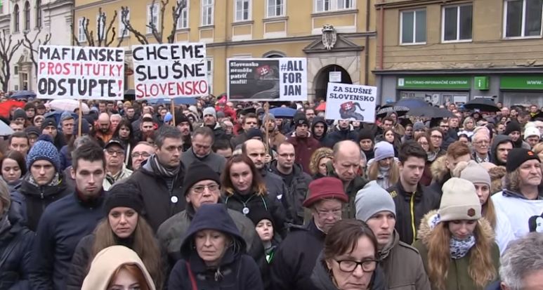 Protesty na Slovensku, Trenčín 9. 3. 2018. (Screenshot YouTube)