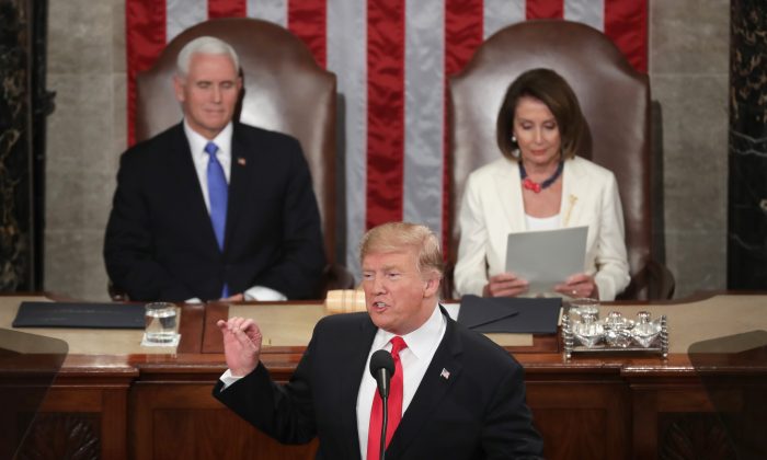 Americký prezident Donald Trump při projevu o stavu unie v budově Capitolu, 5. únor 2019. (Chip Somodevilla / Getty Images) 