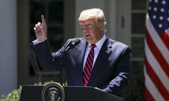 Americký prezident Donald Trump během tiskové konference v Růžové zahradě Bílého domu. Washington, 12. června 2019. (Charlotte Cuthbertson / The Epoch Times)